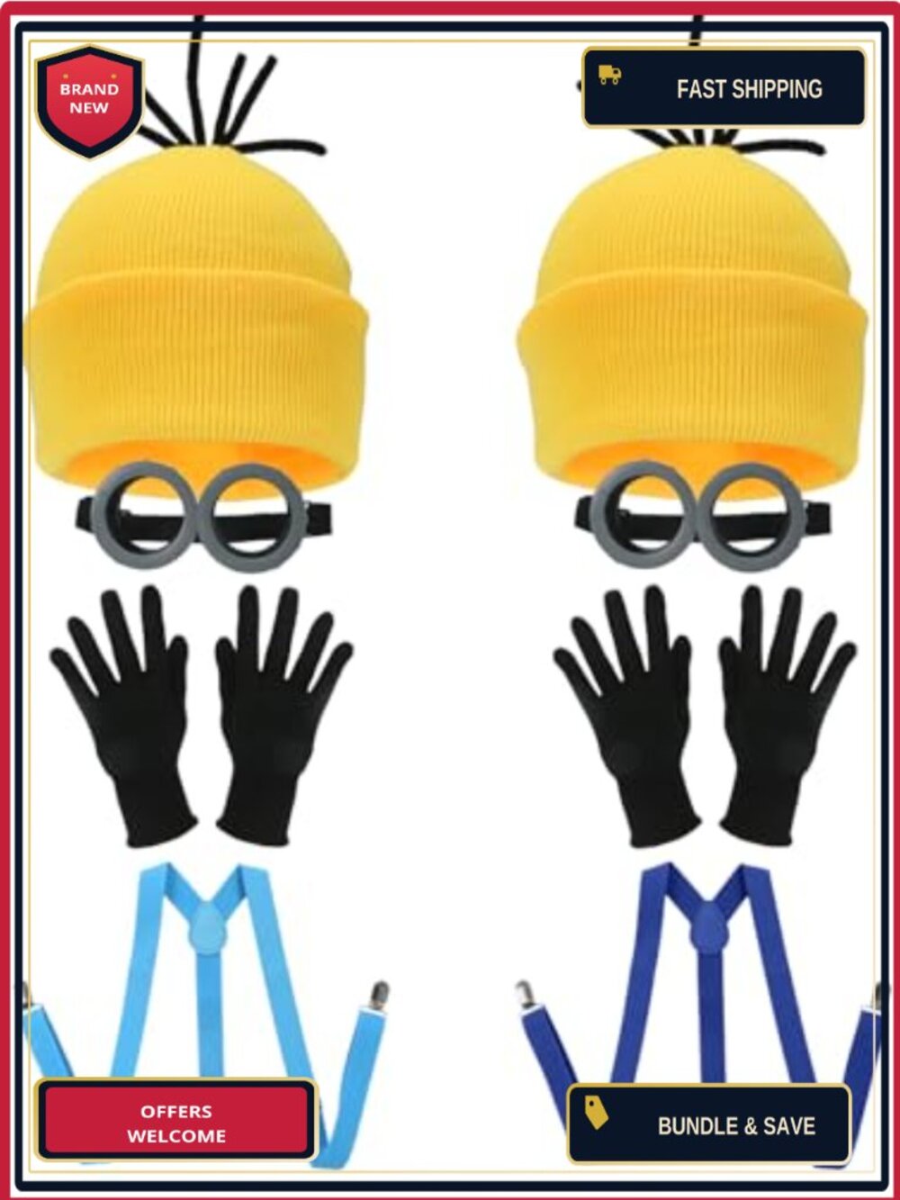 8 Pc Halloween Costume Set Beanie Goggles Gloves Suspenders Cosplay Accessory
